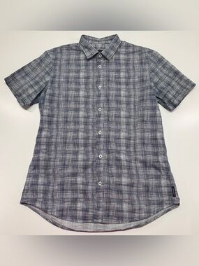 Armani Exchange AX Blue White Grid Plaid Cotton Button Shirt Medium Coastal